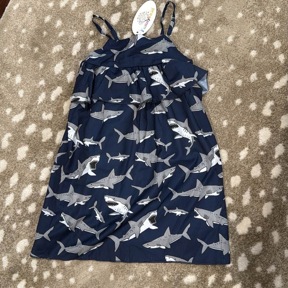 Funny Kid Shark Print Jumper Skirt for Girls. Size S - Picture 2 of 5
